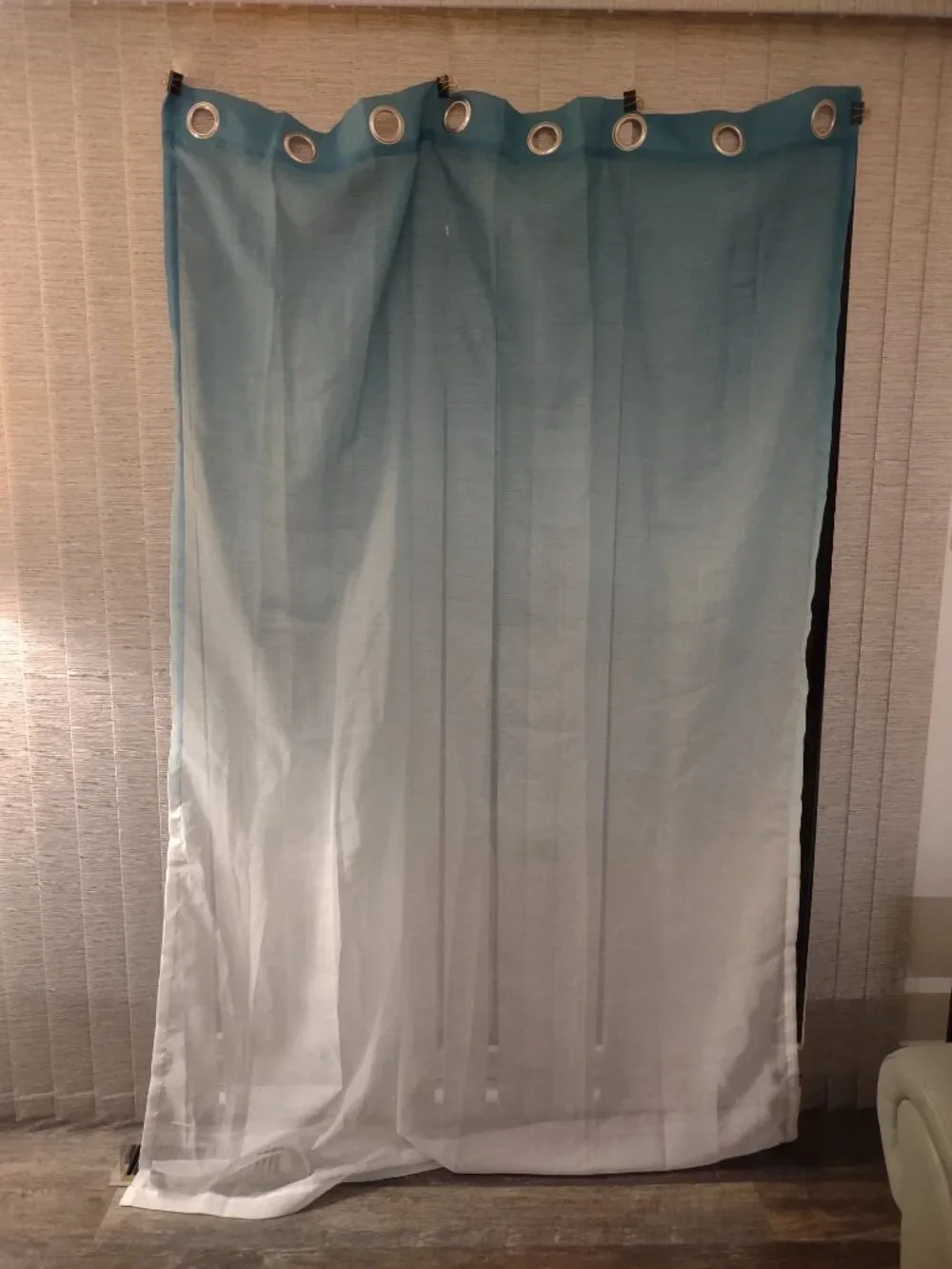 Window Curtains 4 Sheer Panels Aqua & White with Metal Grommets Each=54